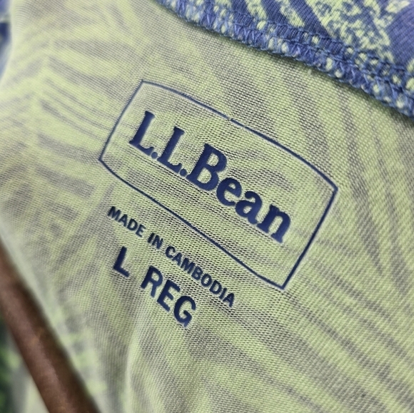 LL Bean Dress Womens Large Blue Green Maxi Sleeveless Tank Long Tropical Leaf V - Picture 3 of 10